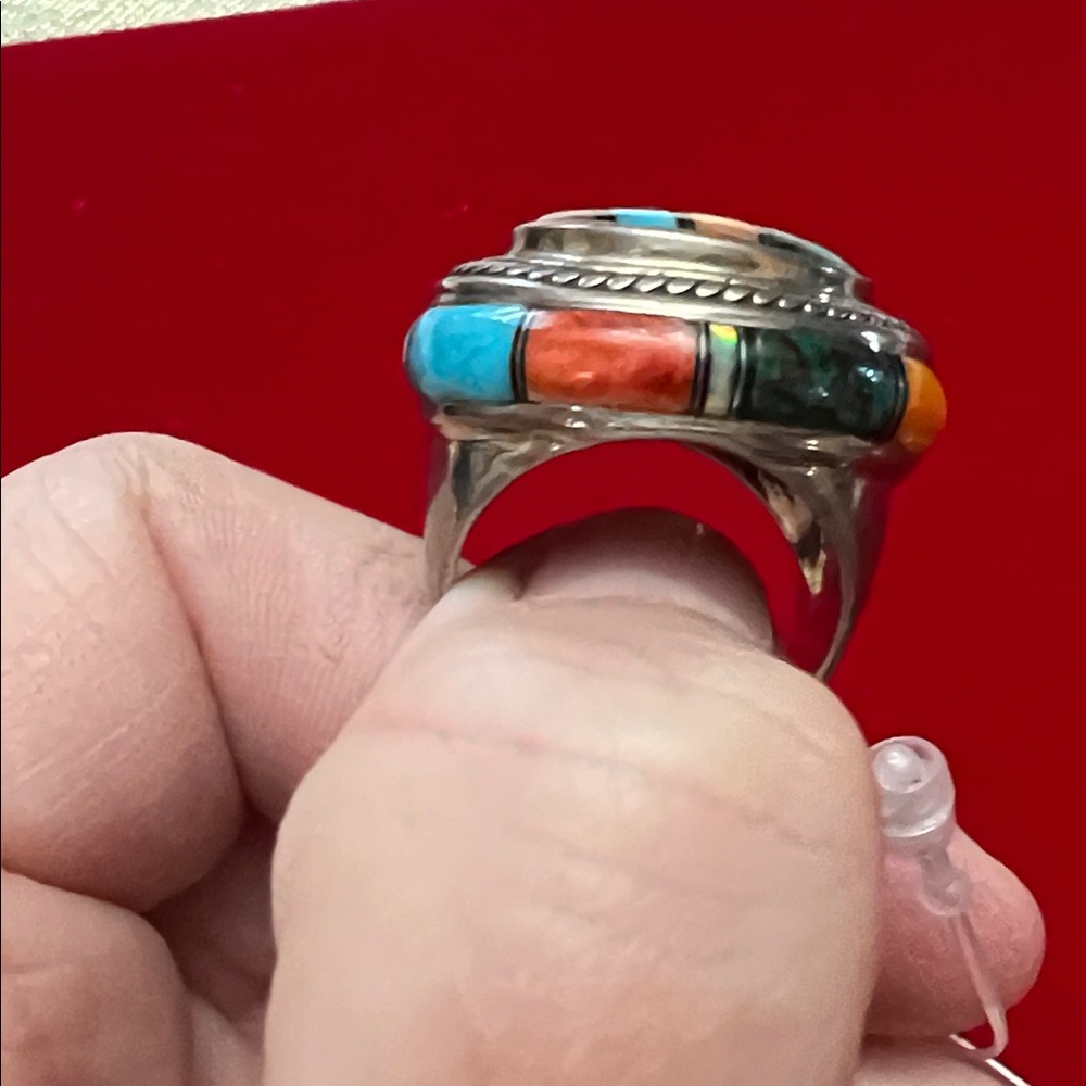 Multicolor Inlay Turquoise Ring - Picture 4 of 7